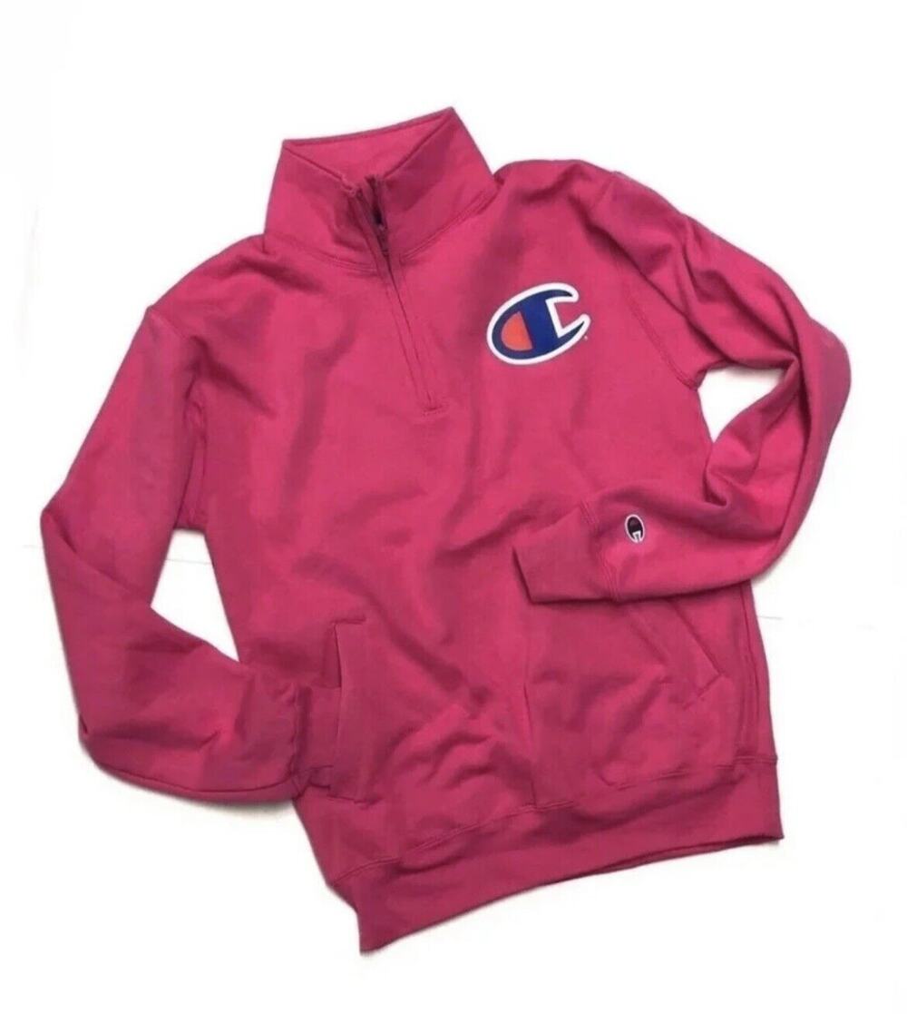 Champion Pink Sweatshirt Pullover 1/4-zip Pullover Mens Size M POWERBLEND